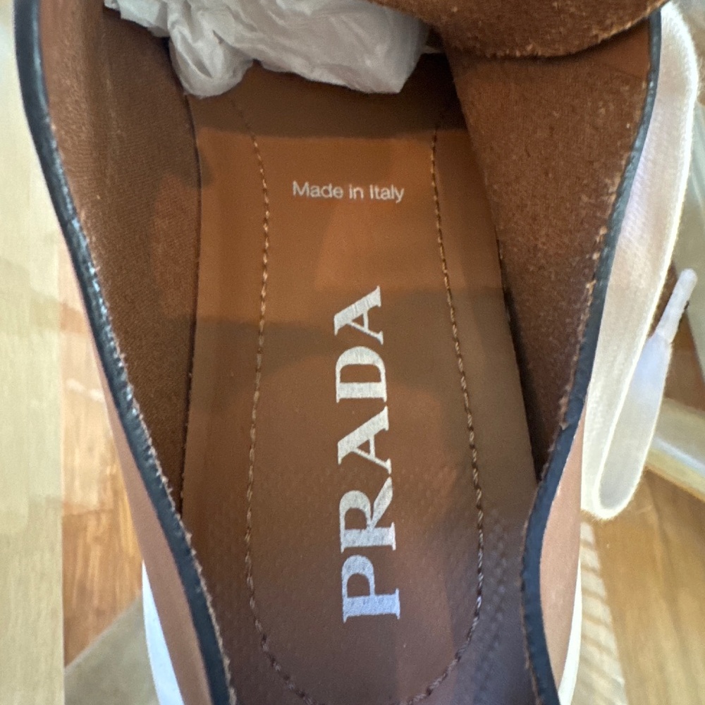 Prada 37 1/2 Minimal Leather Cognac Sneaker - Picture 6 of 9